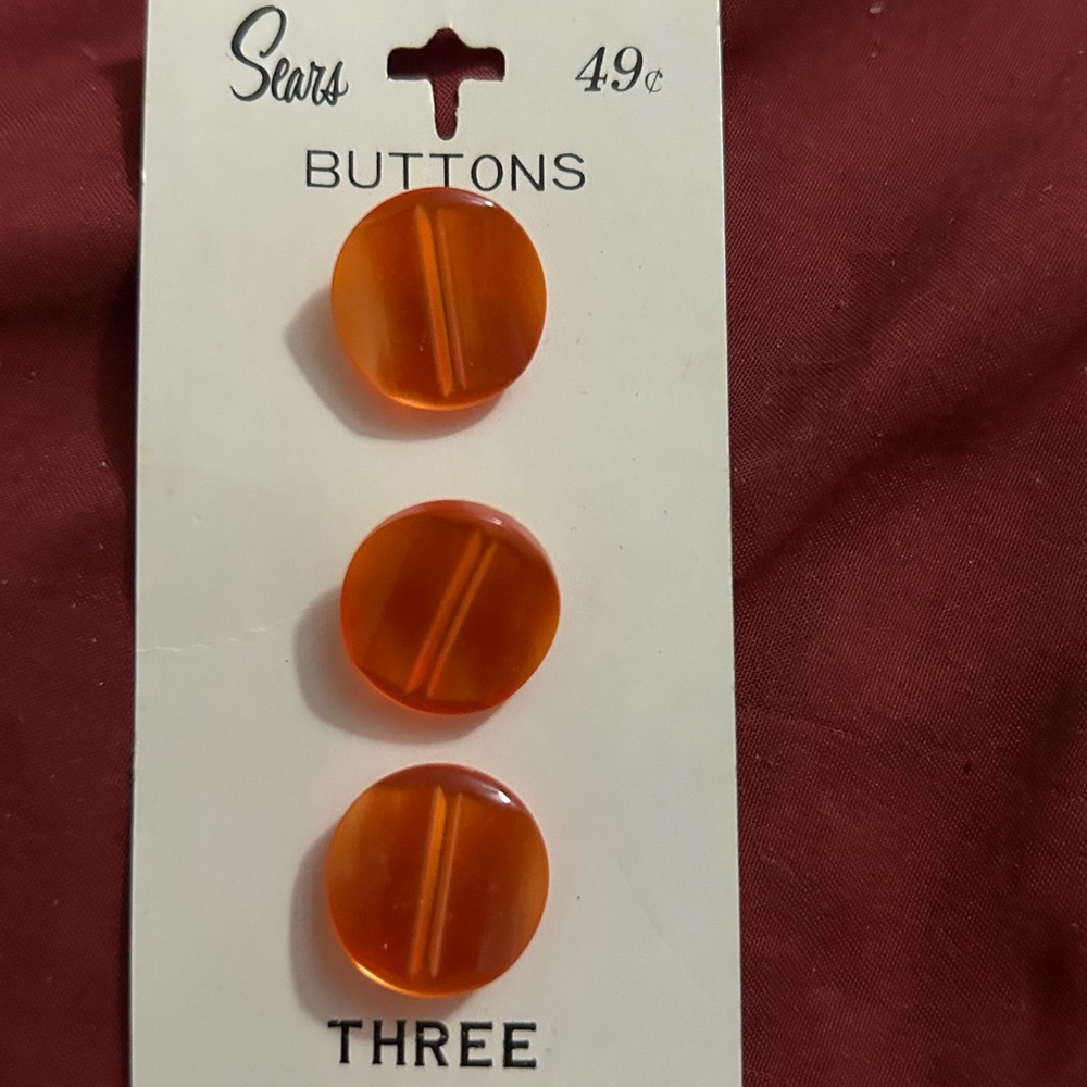 Vintage Sears Sewing Buttons (3) Orange